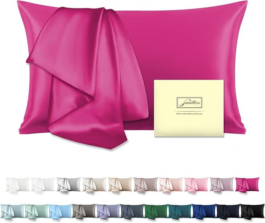 Mulberry Silk Pillowcase for Hair and Skin Pillow Case with Hidden Zipper Soft Breathable Smooth Cooling Silk Pillow Covers for Sleeping (Hot Pink, King,1Pcs) - Bloomnest
