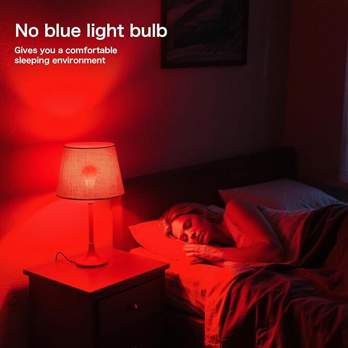 Red Light Bulbs for Sleep 670nm Natural Sleep Aid Lamp Blue Light Blocking E26 Base 7W for Stress Relief Relaxation Meditation Travel and Yoga - Bloomnest