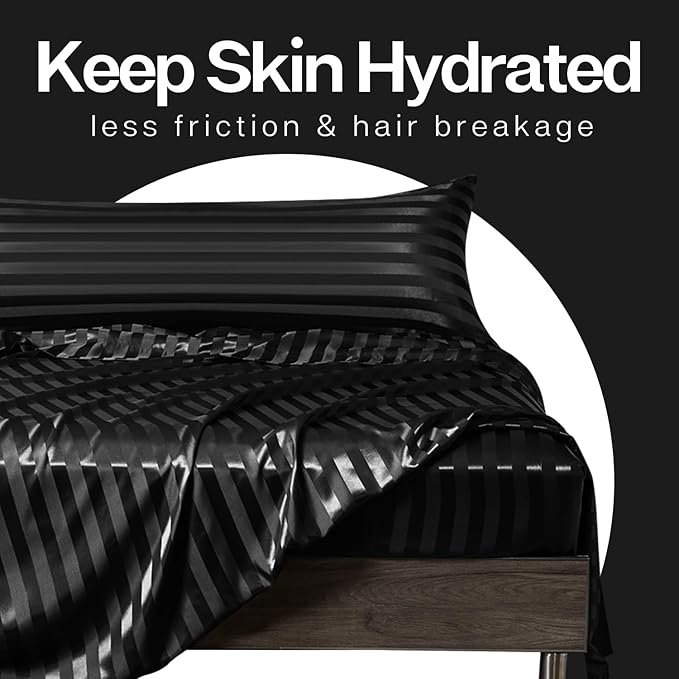 MR&HM Satin Body Pillow Cover, Soft and Breathable Body Pillow Case with Envelope Closure, Cooling and Silky Long Pillowcase for Hair and Skin,Grey (20x54, Black Striped) - Bloomnest