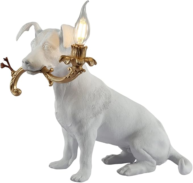 Modern Resin Engraved Puppy Dog Table Lamp,Home Decor Rio Dog Animal Desk Lamp for Living Room Bedroom Bedside LED Light, Indoor Children's Lamp - Bloomnest