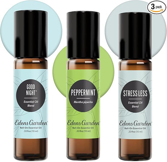 Edens Garden Essential Oil Roll-On 3 Set, 100% Pure Therapeutic Grade & Natural Aromatherapy Roller Blends For Relaxation, Sleep & Skin Care Oils - For Massage, Body & Self Care, 10 ml Roll-On/ 3 Pack - Bloomnest