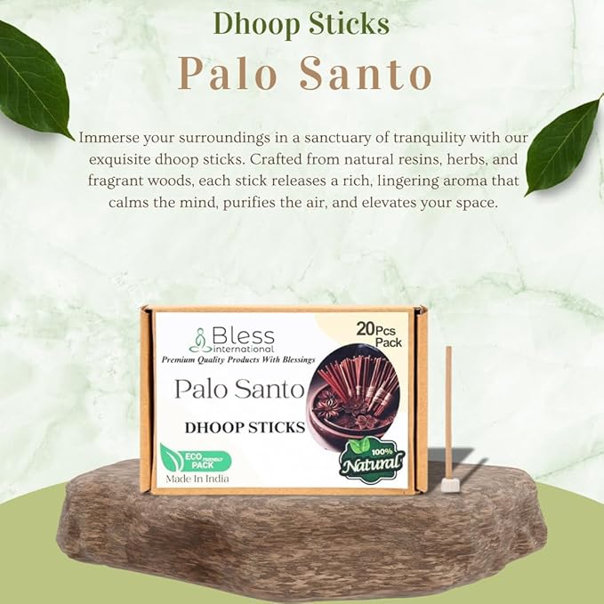 Bless-International Palo-Santo-100%-Natural-Incense-Bambooless-Dhoop-Sticks Handmade-Organic-Chemicals-Free for-Purification-Relaxation-Positivity-Yoga-Meditation The-Best-scents-4.5-Inches-20-Sticks BlessInternational