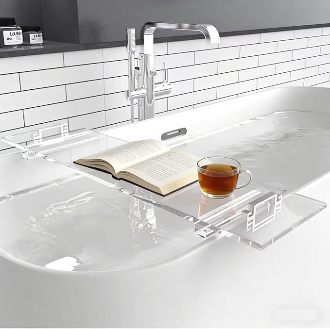 WANLIAN 33inch Luxury Bathtub Caddy Tray for Bathroom Bath tub Table Caddy Shelf for Shower Storage Organizer tub Accessories for Bath tub Table Caddy (SilverHandles) - Bloomnest