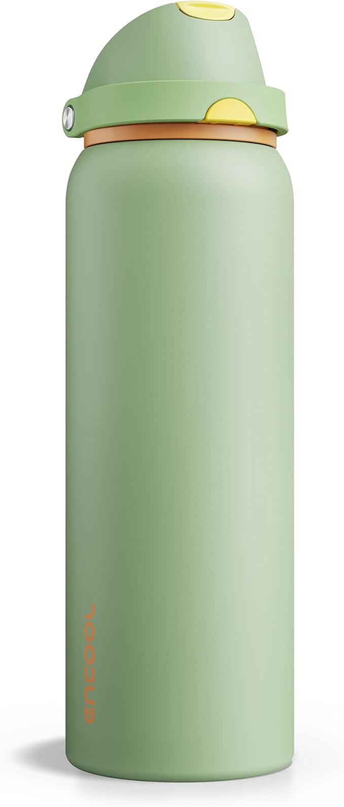 Insulated Water Bottle with Straw - Encool Stainless Steel Water Bottle with Push Button Lid, Leak-Proof & BPA-Free, Keeps Cold for 24 Hours for Sports, Travel, Gym (40 oz, Lichen-Yellow) ENCOOL