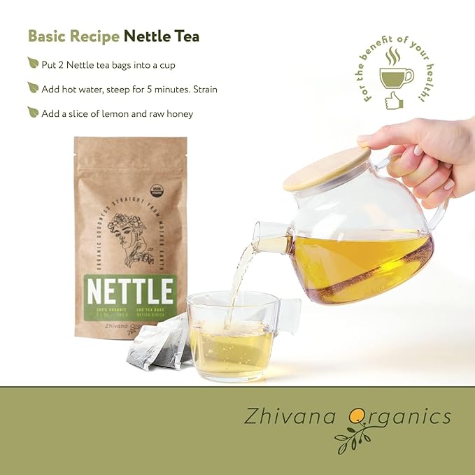 Stinging Nettle Tea Organic (100 Tea Bags) - Stinging Nettle Leaf, Ortiga Verde Organica, Urtica Tea - Bloomnest