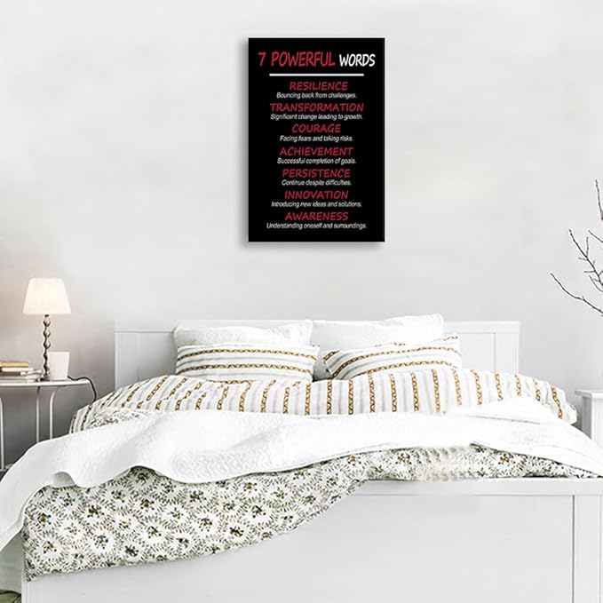7 POWERFUL WORDS: Unlock Personal Traits & Positive Life Attitude for Personal Growth Inspirational Wall Decor Canvas Poster Motivational Wall Art for Classroom Home Office Bedroom [24" W X 36" H] - Bloomnest