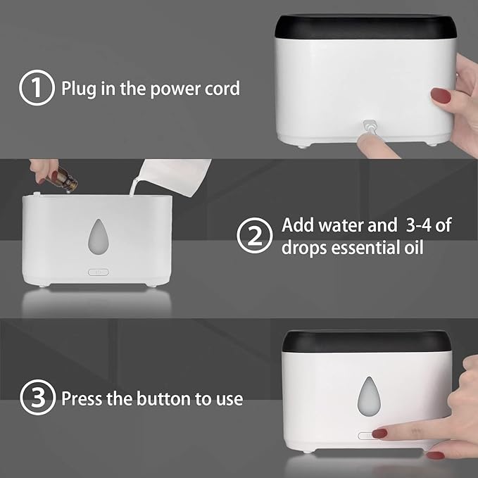 Flame Diffuser for Essential Oils, 200ml Ultrasonic Aroma Diffusers with Cool Mist, Aromatherapy Diffuser with Auto-Off Protection, Small Humidifier for Home,Office,Bedroom,Gift (White) - Bloomnest