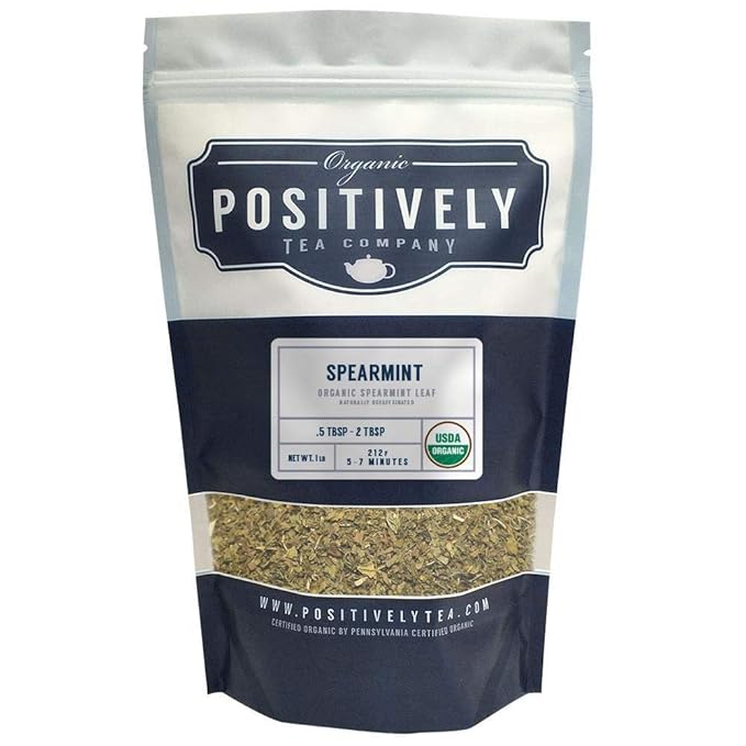 Positively Tea Company, Organic Spearmint Leaf, Herbal Tea, Loose Leaf, USDA Organic, 1 Pound Bag - Bloomnest