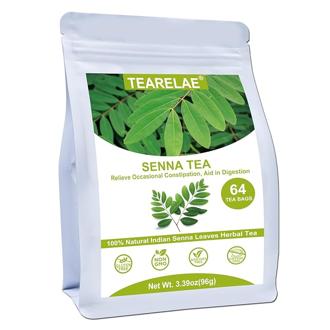 TEARELAE - Senna Tea - 1.5g x 64 Count Senna Leaves Tea Bags - Premium Indian Senna Leaves - Relieve Constipation, Aid in Digestion - Caffeine-Free, Non-GMO - Bloomnest