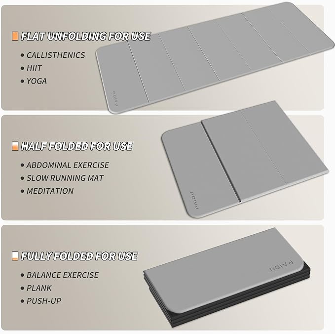 Foldable Fitness Yoga Mat | 2/5" (10MM) Extra Thick | SGS Certified Non-Slip TPE | 75x26" Extra Long-Wide | Portable & Easy Store | for Yoga, Pilates, Home Gym & Full-Body Workouts - Bloomnest
