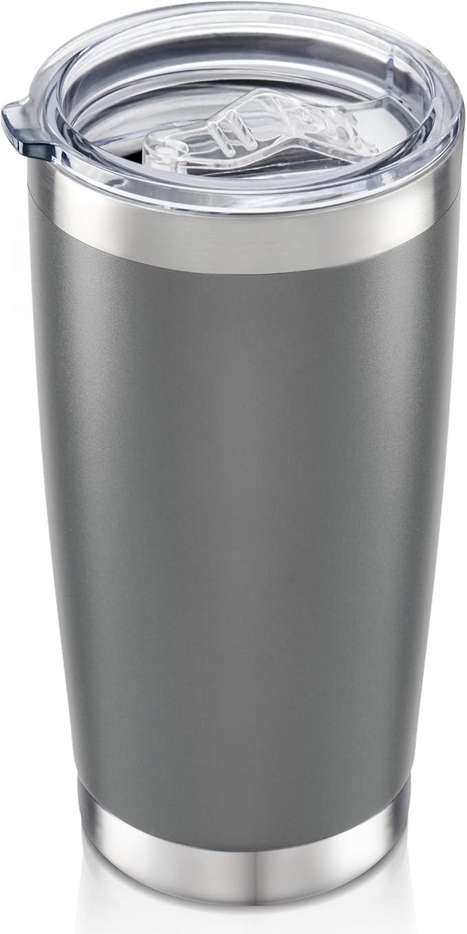 20 oz Tumbler with Lid Stainless Steel Insulated Tumblers Double Wall Vacuum Coffee Mug Powder Coated Tumbler Cups for Cold and Hot Drinks, Grey, 1 pack