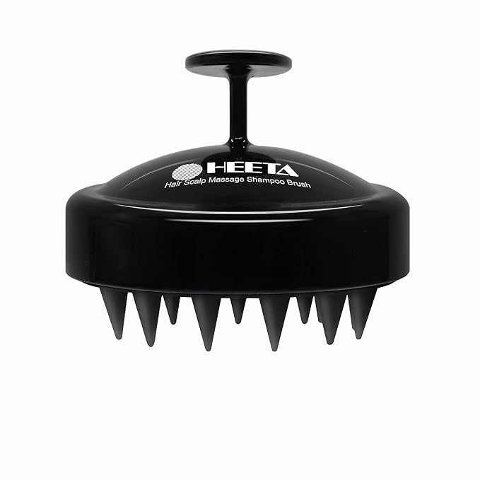 HEETA Scalp Massager Hair Growth, Soft Silicone Scalp Scrubber Shampoo Brush for Exfoliation, Dandruff Removal Head Massage Stress Relax, Wet & Dry Use for Thick Thin Curly Hair Care, Whole Black HEETA