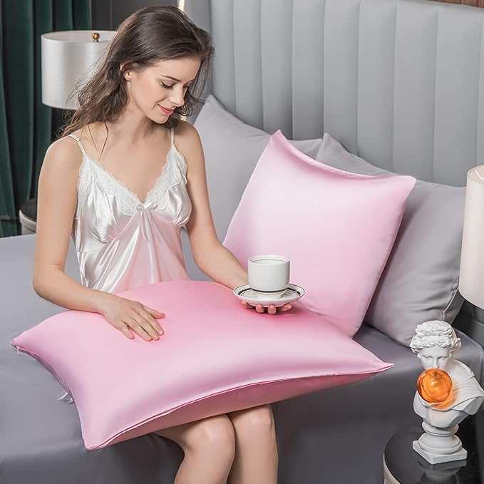 Mulberry Silk Pillowcase for Hair and Skin,Standard Size Cooling Silk Pillow Case with Hidden Zipper,Allergen Proof Dual Sides Soft Breathable Smooth Silk Pillow Cover for Women(Queen,Pink) - Bloomnest