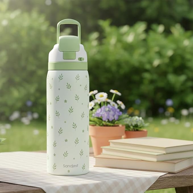 Botanical Insulated Stainless Steel Water Bottle with Straw for Sports and Travel, 32oz, Gifts for Women Girls Friends Teens Birthday Christmas - Bloomnest