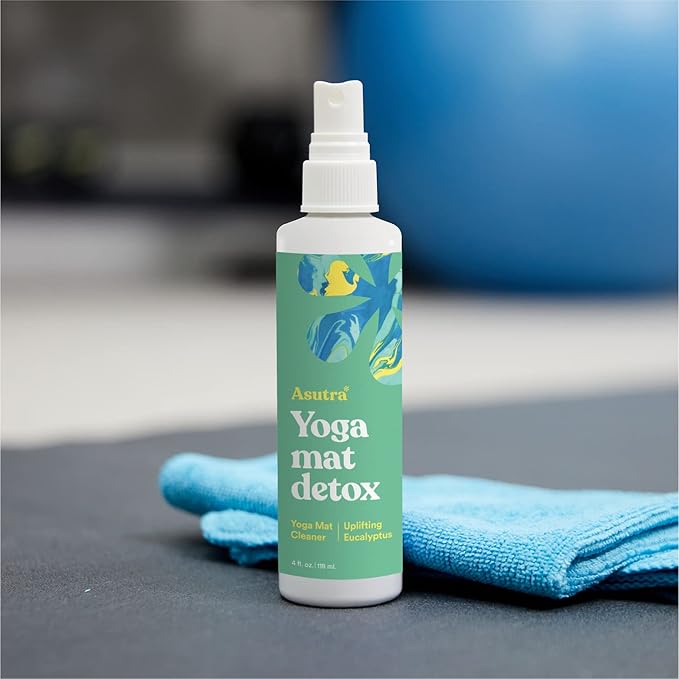 ASUTRA Yoga Mat Cleaner Spray (Uplifting Eucalyptus), 4 fl oz - No Slippery Residue, Organic Essential Oils, Deep-Cleansing for Fitness Gear & Gym Equipment, Microfiber Towel Included - Bloomnest
