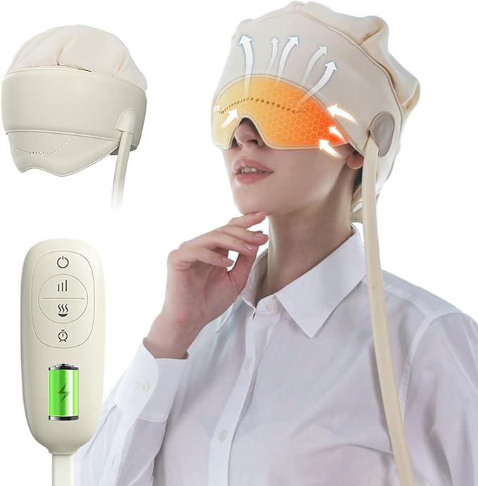 Head Massager for Headaches, Eye Massager with Heat, Electric Rechargeable Head and Eye Massage Tool for Stress Relief, Migraine Relief Massager for Forehead, 6 Zone Kneading COMRELAX
