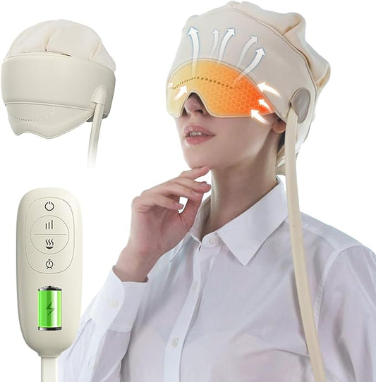 Head Massager for Headaches, Eye Massager with Heat, Electric Rechargeable Head and Eye Massage Tool for Stress Relief, Migraine Relief Massager for Forehead, 6 Zone Kneading COMRELAX