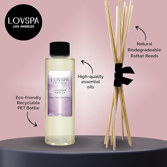 LOVSPA Lavender Vanilla Diffuser Oil - Luxury Essential Oils for Diffuser Refill & Air Freshener Room Spray - Long-Lasting & Natural Home Fragrance, Scented Oil for Diffusers, USA Made, 4oz - Bloomnest