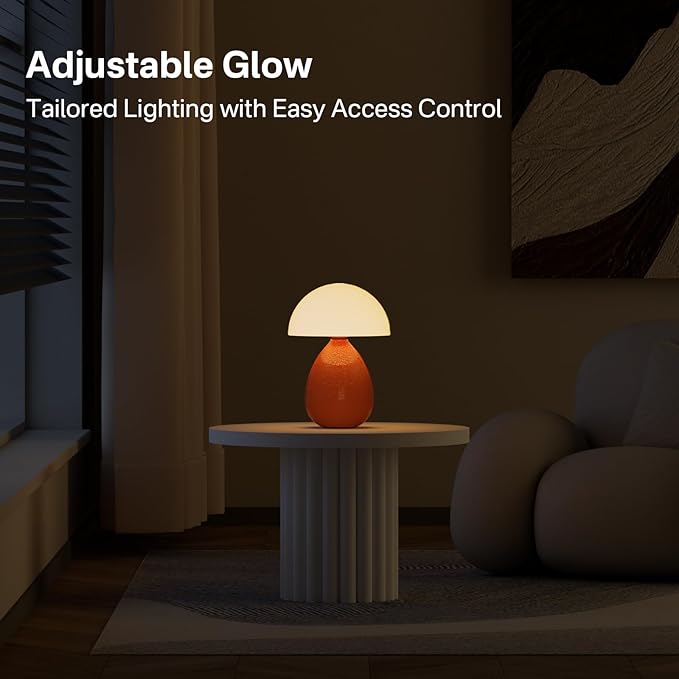 Mushroom Lamp Table Lamp for Bedroom,Desk Lamp Bedside Small Lamps for Living Room Night Stands,Table Lamps Cute Modern Mid Century Lamps,Unique Ice Crackle Ceramic Living Room Decor(Orange) - Bloomnest
