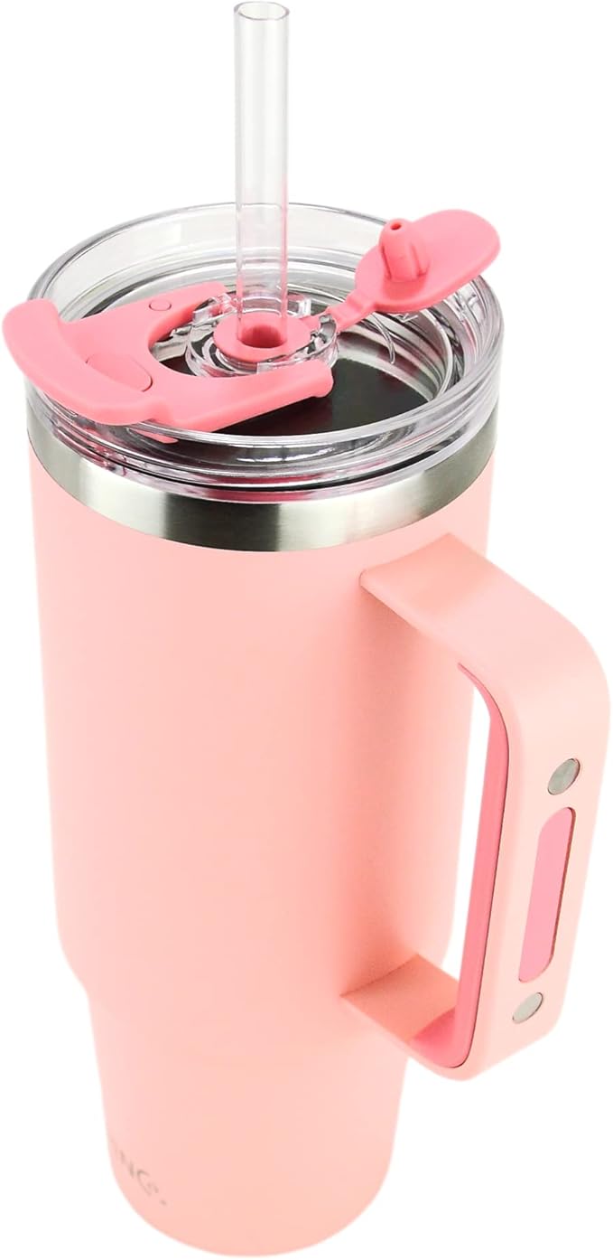 Drinco 40oz 30 oz Tumbler with Handle, Straw Lid, Insulated Stainless Steel Travel Mug Water Bottle Ice Coffee Cup For Cold and Hot, BigSur (30oz Peach)