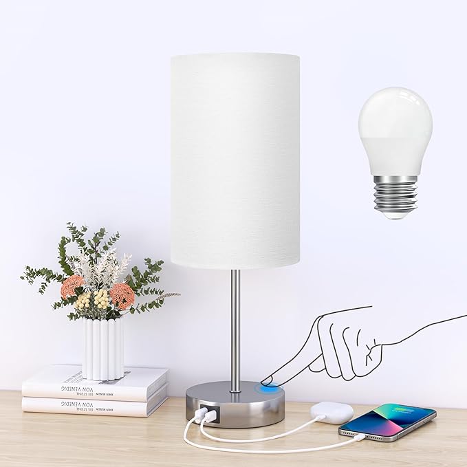 AKASUKI 18Inch Table Lamp with Dual Charging Station, 3 Way Dimmable Touch Lamp for Bedroom, Living Room, Office(LED Bulb Included) - Bloomnest