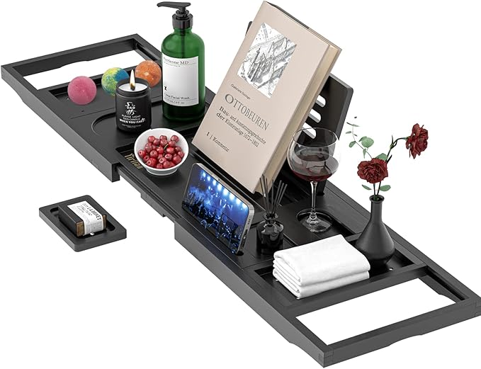 Yirilan Bamboo Bathtub Tray Caddy,Black - Bloomnest