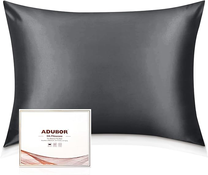 Adubor 100% Silk Pillowcase - Mulberry Silk Pillow Cases, 23 Momme 6A Grade Fibers, Silk Pillow Case for Hair and Skin Health, with Hidden Zipper (Queen 20''x30'', Space Gray, 1PC) - Bloomnest