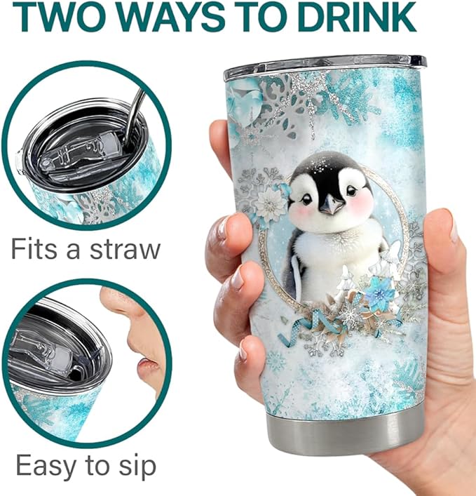 Penguin Tumbler 20oz Stainless Steel Insulated Coffee Travel Mug Cup for Women Girls Penguin Gifts for Birthday Christmas - Bloomnest