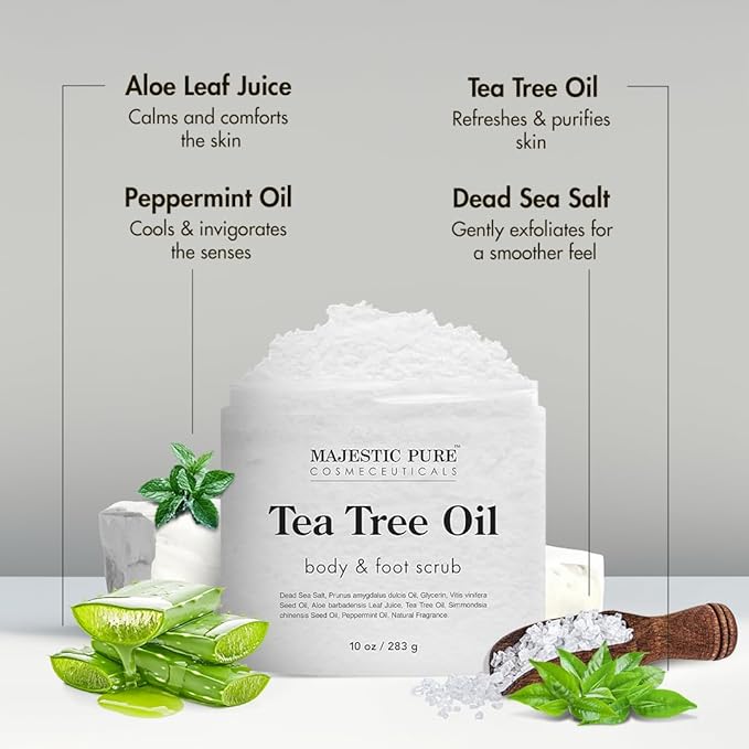MAJESTIC PURE Tea Tree Foot & Body Scrub with Tea Tree Oil, Exfoliating Salt Scrub to Exfoliate & Moisturize Skin, Deep Cleansing - 10 oz - Bloomnest