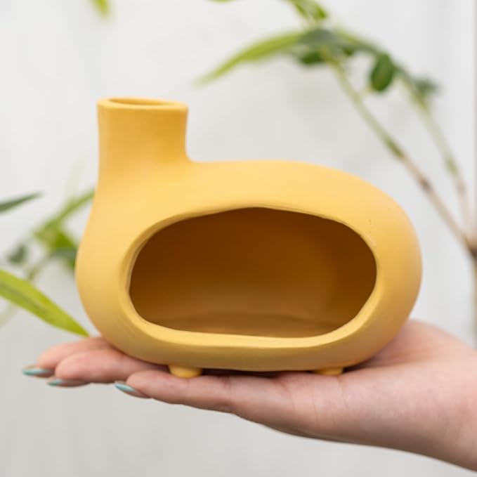 Yellow Palo Santo Holder with Chimney–Mini Fireplace Incense Burner for Sage Burning, Wood Sticks, Cones&Tealights-Handcrafted Ceramic Smudge Bowl,Aromatic Incense Burner-Yoga Meditation Gift - Bloomnest