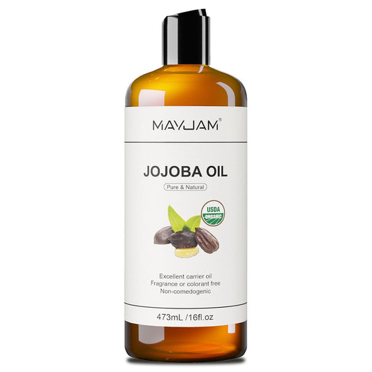 MAYJAM 16 Oz Jojoba Oil for Skin, USDA Certified Cold Pressed Jojoba Oil for Hair, Face, Body, Ear Stretch, Nails,Massage, Deeply Moisturizing, Carrier Oil for Essential Oils Mixing(473ML)