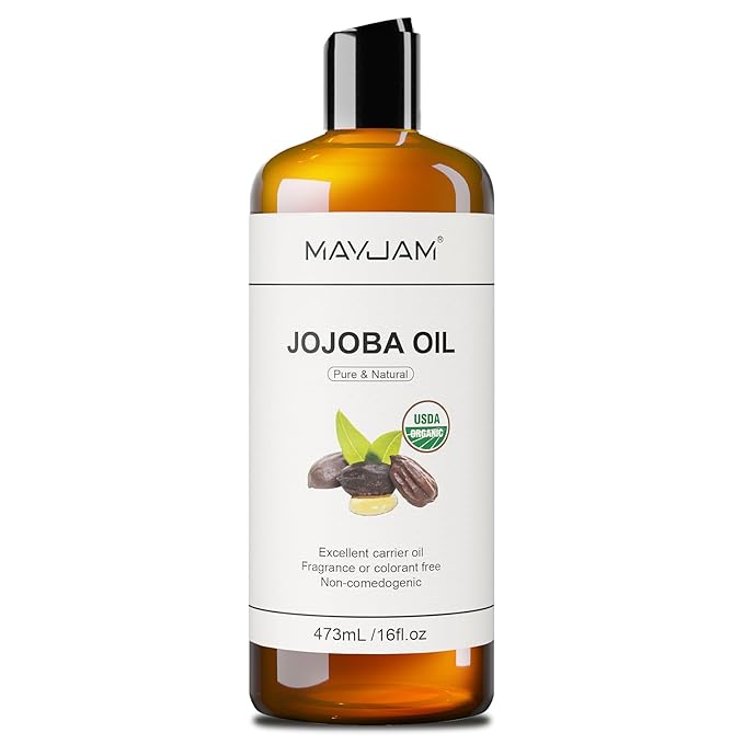 MAYJAM 16 Oz Jojoba Oil for Skin, USDA Certified Cold Pressed Jojoba Oil for Hair, Face, Body, Ear Stretch, Nails,Massage, Deeply Moisturizing, Carrier Oil for Essential Oils Mixing(473ML) - Bloomnest
