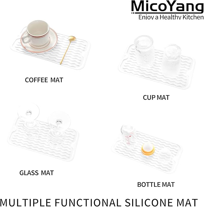 Silicone Dish Drying Mat for Multiple Usage,Easy clean,Eco-friendly,Heat-resistant Silicone Mat for Kitchen Counter or Sink,Refrigerator or Drawer Liner White S 12 inches x 6 inches - Bloomnest