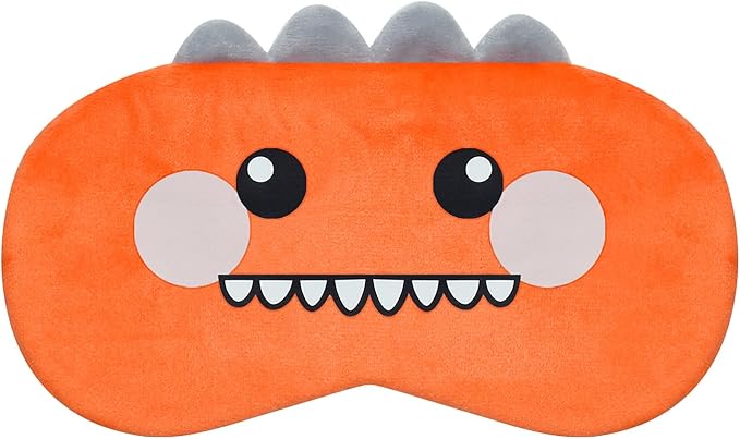 Cute Sleep Masks Cartoon Dinosaur Eye Mask Plush Sleeping Mask & Travel Blindfold - Funny Novelty Eye Shade for Kids, Girls & Adults (Orange Dinosaur) - Bloomnest