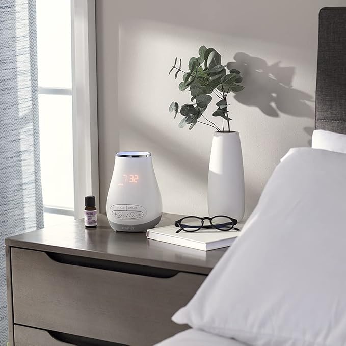 Slumber Scents Alarm Clock, Essential Oil Diffuser & White Noise Machine 6 Soothing Sounds, LED Lights, Auto-Off Timer, Bluetooth Bonus- 3 Essential Oils, Aromatherapy SoundSpa HoMedics - Bloomnest