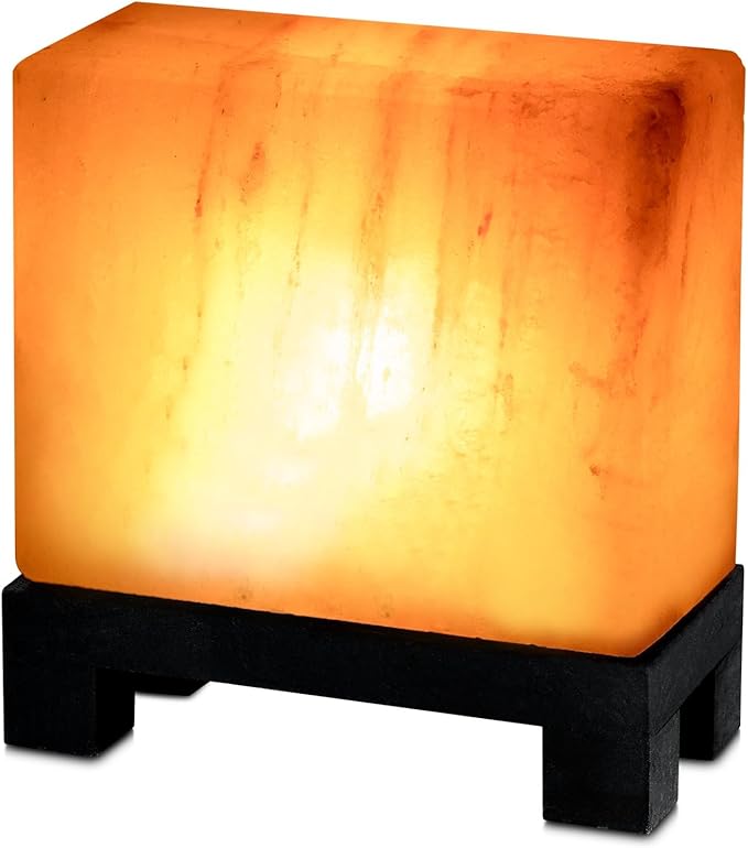 UMAID Himalayan Salt Lamp Rectangle, Natural Pink Rock Lamp on Modern Wood Base with Night Light Bulb and Dimmable Cord, Unique Home Decor, Zen Gifts, Perfect for Spa and Meditation Accessories - Bloomnest