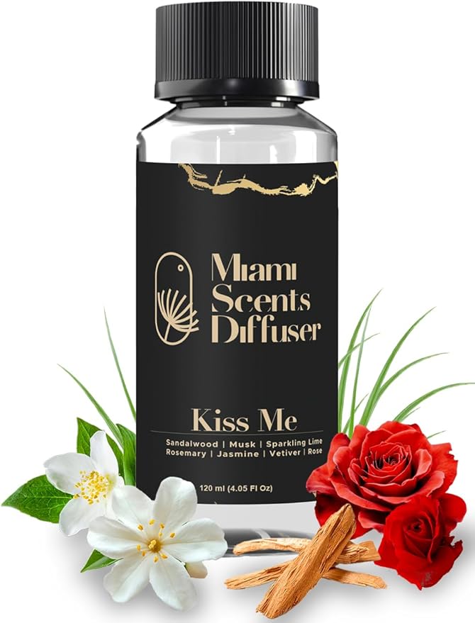 Kiss Me Scent Inspired by Bellagio Hotel 4 FlOz - 120 ml Essential Oils Aroma for Home Office Diffuser Luxury Fragance Refill Aromatherapy Fresh Blend of Jasmine, Rose, Musk Rosemary and Sandalwood. MiamiScentsDiffuser