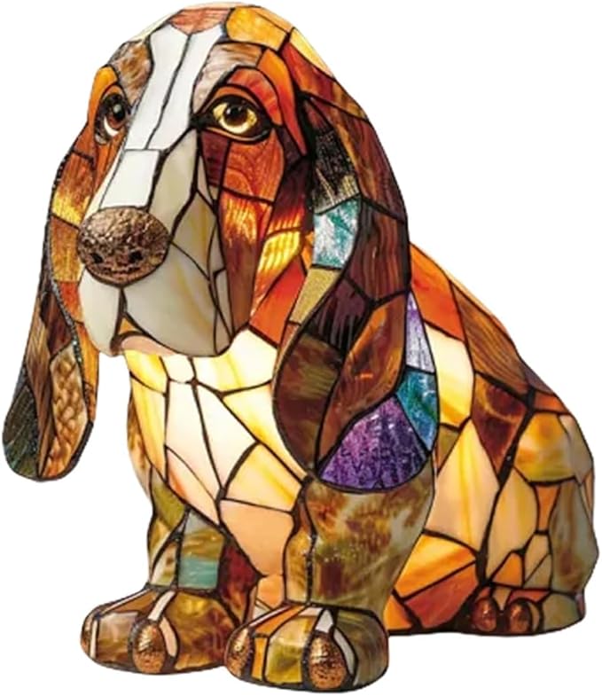Atlodas Basset Hound Lamp, Dogs Stained Resin Tabletop Night Light, Dog Series Art Night Light, Dog Stained Glass Lamp, 3D Cute Pet Themed LED Table Lamps, Gift for Lovers (#17) - Bloomnest
