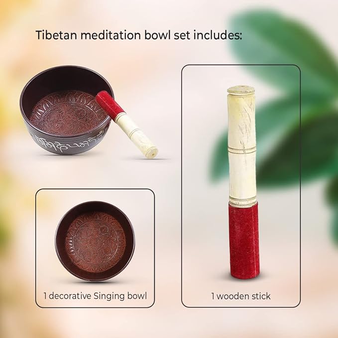 Hand Painted Metal Tibetan Singing Bowl Set - Large 7" Musical Instrument for with Wooden Stick Mallet - For Meditation Yoga and Healing - Om Mani Padme Hum Peace Gadgetbucket