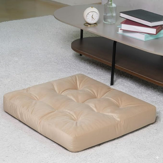 Velvet Floor Pillow, Square Large Pillows Seating for Adults, Beige Tufted Cushions for Meditation, Yoga, Tatami, Living Room, Chair Booster, Machine-Washable & Dryer-Safe, Beige, 22x22 Inch - Bloomnest