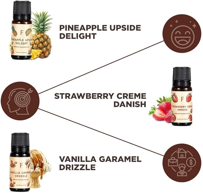 Folkulture Essential Oils for Home | Set of 6 (0.34 fl oz x 6) Bakery Diffuser Oil for Relaxation | Blueberry, Strawberry, Vanilla Essential Oil for Meditation | Pineapple Essential Oil for Women - Bloomnest