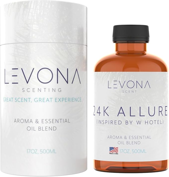 Levona Scent Essential Oil - Fresh Aroma for Home, Office, Hotel & Spa, Ideal for Humidifiers & Diffusers, Hotel Fragrance with Bergamot, Lemon & Lemongrass - 500ml / 17 fl oz, 24K Allure LEVONASCENT