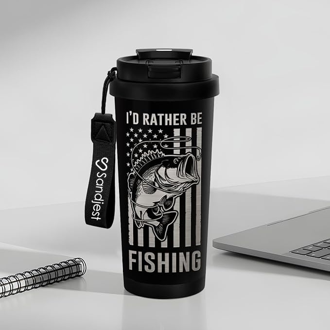 Fishing Tumbler - Stainless Steel 2-in-1 Lid Coffee Tumbler 18 oz, Insulated Travel Mug Gift for Men Husband Dad, Birthday Christmas - Bloomnest