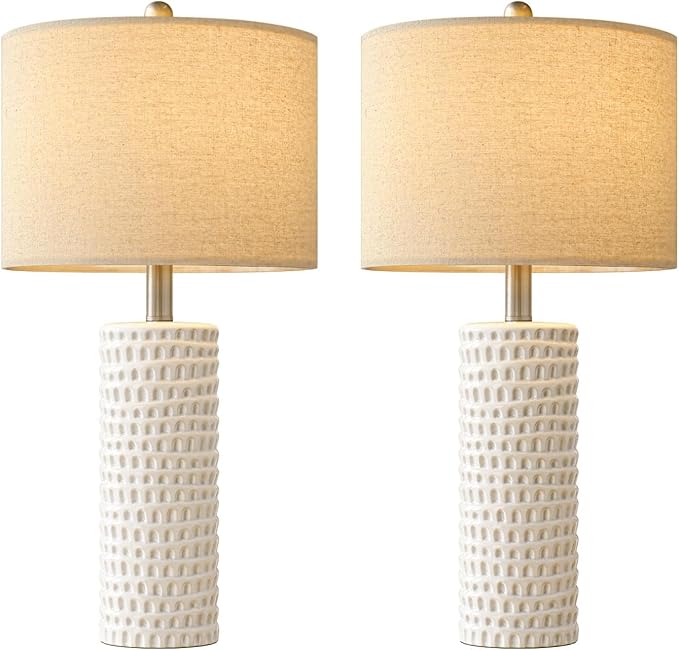 PORTRES 24" Farmhouse Ceramic Table Lamp Set of 2 for Bedroom Living Room White Desk Decor Bedside Lamps for Study Room Office Dorm Modern Accent Nightstand Lamp End Table Lamps - Bloomnest