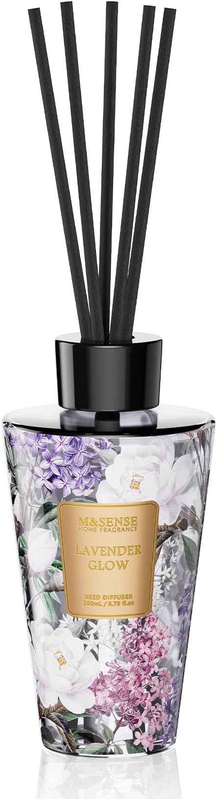 M&SENSE Lavender Glow Reed Diffuser Set - 8.79fl oz Home Fragrance Non-Toxic Essential Oil Diffuser with Sticks, Air Freshner Gifts for Bathroom Shelf Decor MSENSE