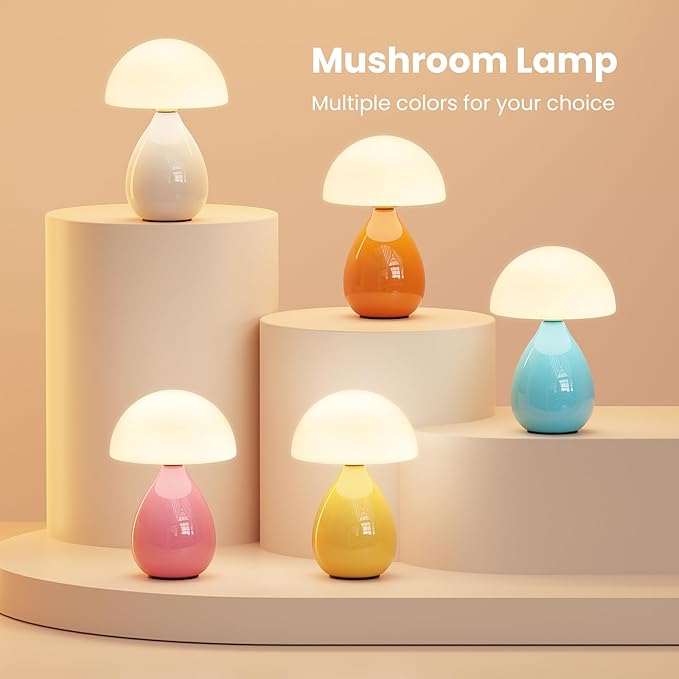 Mushroom Lamp Small Vintage Table Light, Mini Modern Lamp Bedside Nightstand LED, Small Light Dimmable for Bedroom, Living Room, Ceramic Base Glass Led Home Decor for Woman Gifts - Bloomnest