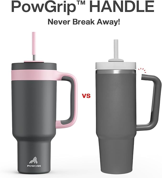 POWCAN 40 oz Tumbler with Handle, 2-in-1 Straw and Sip Lid, Leakproof, Dishwasher Safe, Insulated Stainless Steel Travel Coffee Mug, Keeps Cold for 34 Hours, Fits in Car Cup Holder (Rebellion) - Bloomnest