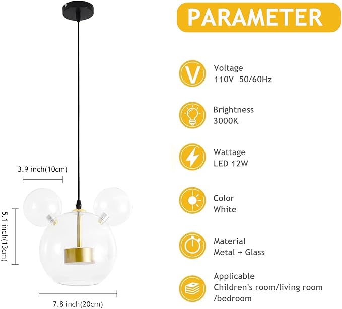 Cartoon Mouse Pendant Light Creative Personality Glass Chandelier Cute Fun Children's Bedroom Height Adjustable Ceiling White 001 001 - Bloomnest