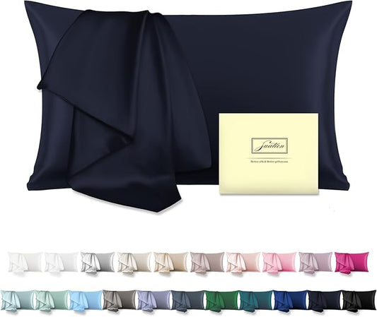 Natural Mulberry Silk Pillowcase for Hair and Skin Queen Size 20"X30" Pillow Case with Hidden Zipper Soft Breathable Smooth Cooling Silk Pillow Covers for Sleeping (Navy Blue,Queen,1Pcs) - Bloomnest