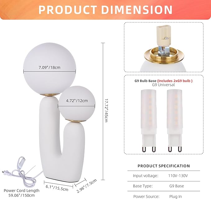 Arturesthome Nightstand Desk Lamp, Creative Nordic Living Room Bedside Bedroom Table Lamp with Light Bulbs, White - Bloomnest